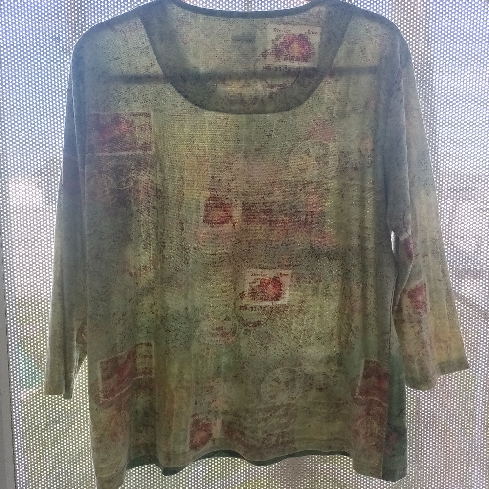 Basic Editions Green Floral Print Long Sleeve Blouse - Picture 12 of 13